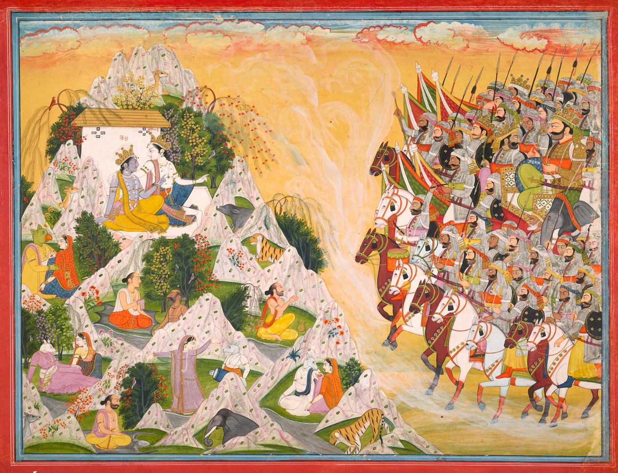 Jarasandha’s army advances toward Krishna and Balarama, folio from a Mahabharata द्वारा Purkhu