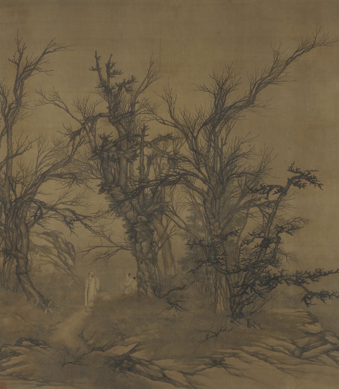 शरदकालीन जंगल में बुलंद विद्वान, 1730s-1740s द्वारा किंग राजवंश चीनी स्कूल