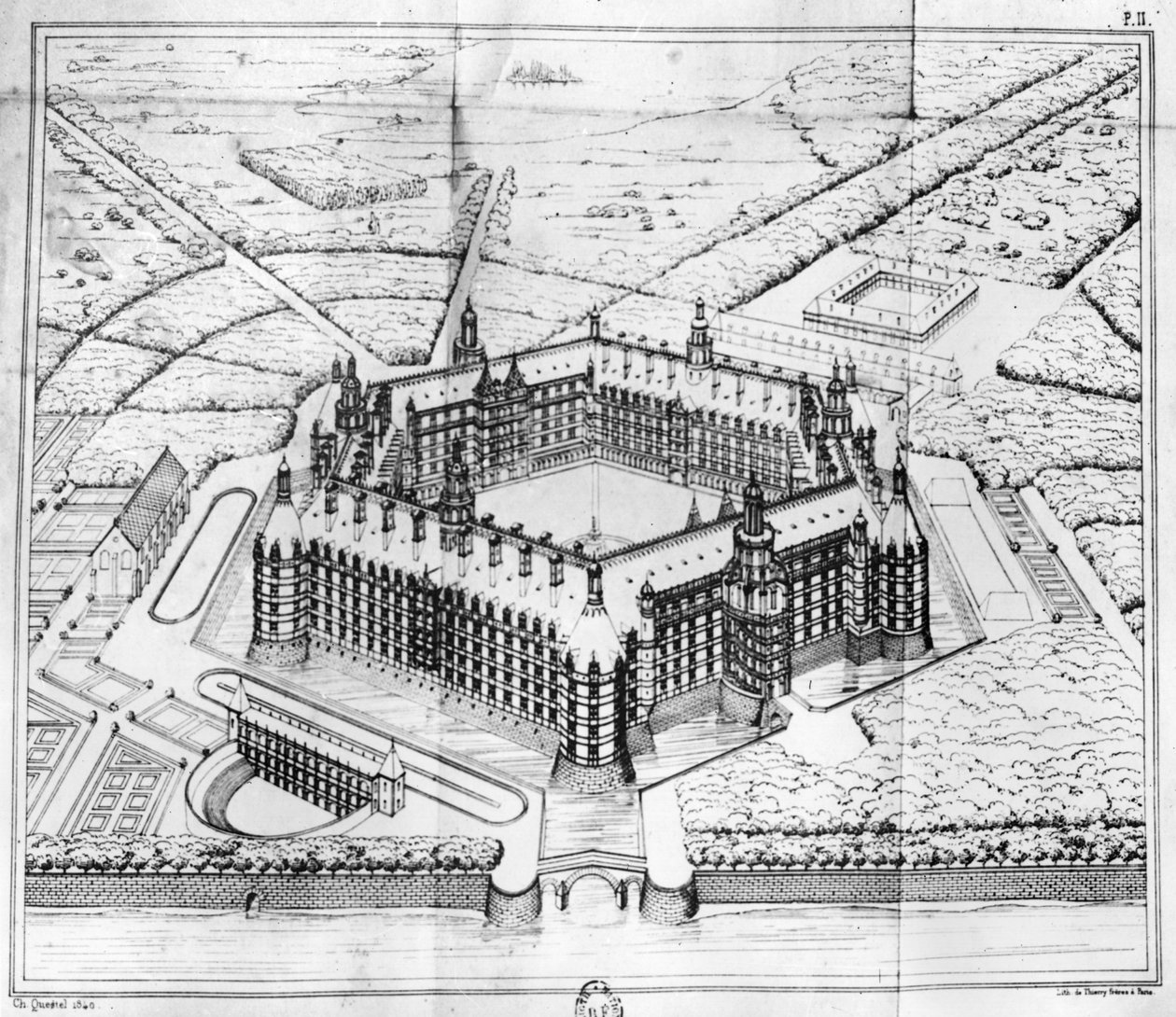 थेलेम एबे का पुनर्निर्माण, चार्ल्स लेनमोरेंट (1802-59), पेरिस द्वारा &39;रैबेलिस एंड रेनेसेंस आर्किटेक्चर&39; का चित्रण, 1840 में प्रकाशित द्वारा Questel