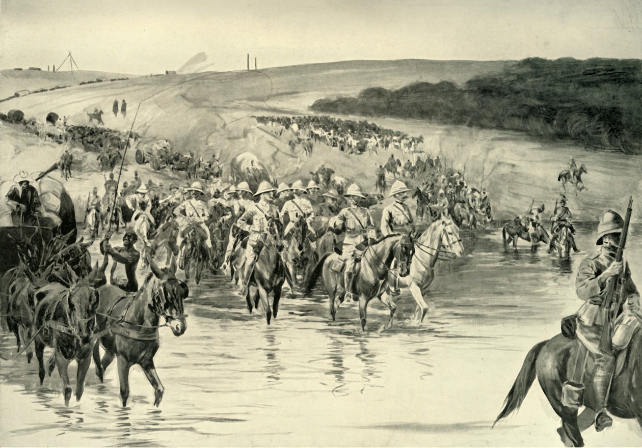 लॉर्ड रॉबर्ट्स एंड हिज़ आर्मी क्रॉसिंग द वॉल रिवर, 1901। द्वारा आरएम पैक्सटन