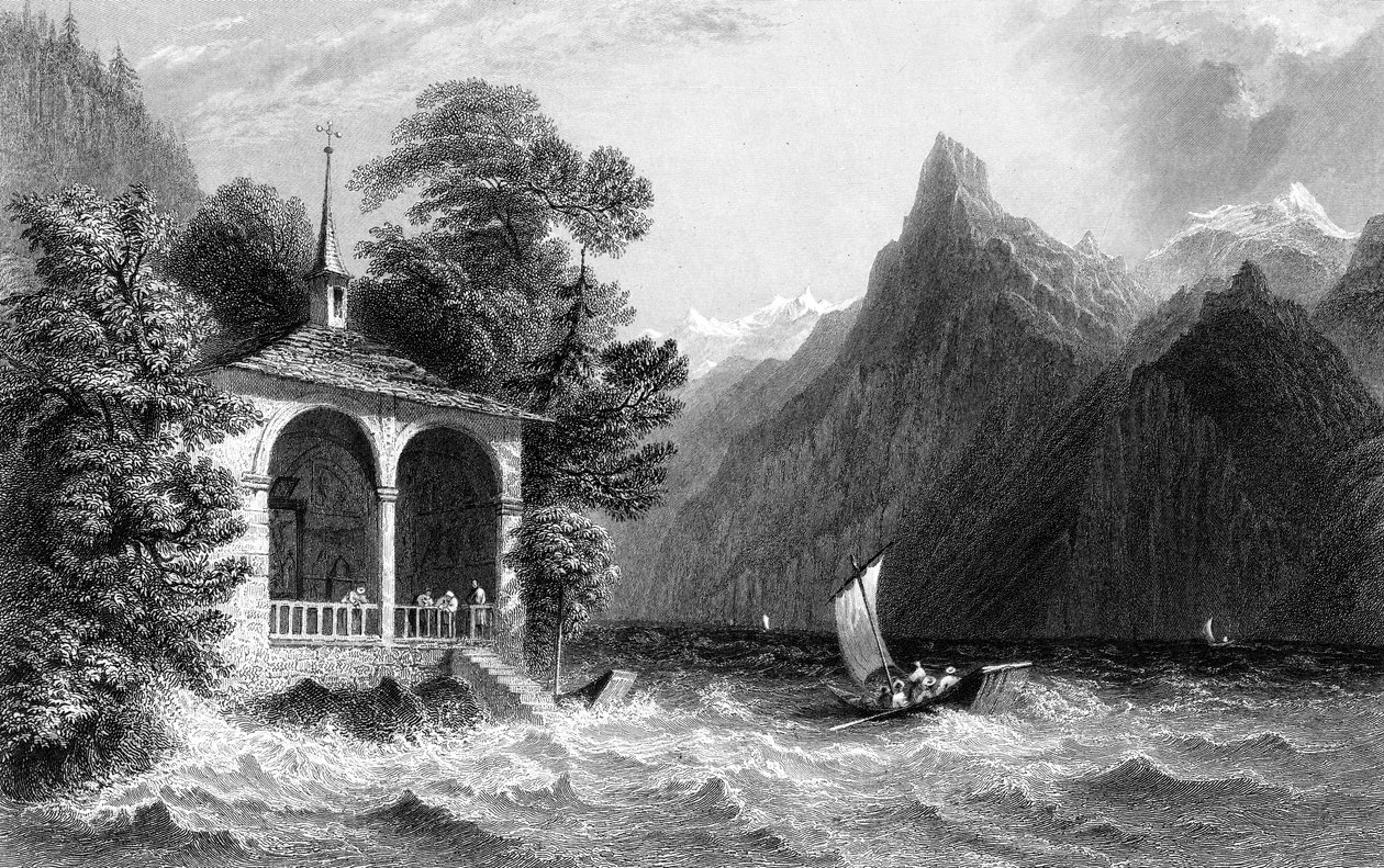 चैपल, लेक उरी, स्विट्जरलैंड, 1836 बताता है। द्वारा आर। वालिस