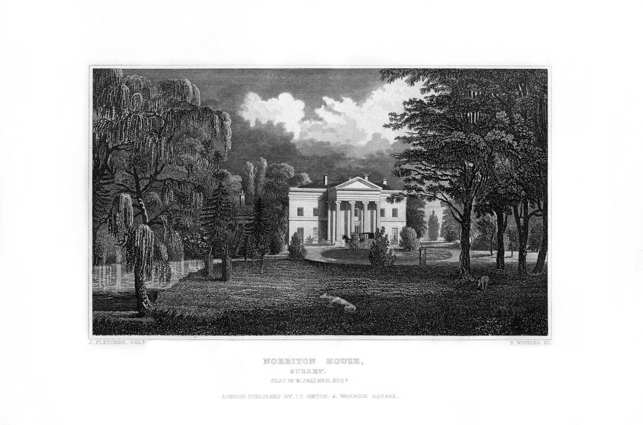 नॉर्बिटन हाउस, टेम्स पर किंग्स्टन, सरे, 1829। द्वारा आर। विंकल्स