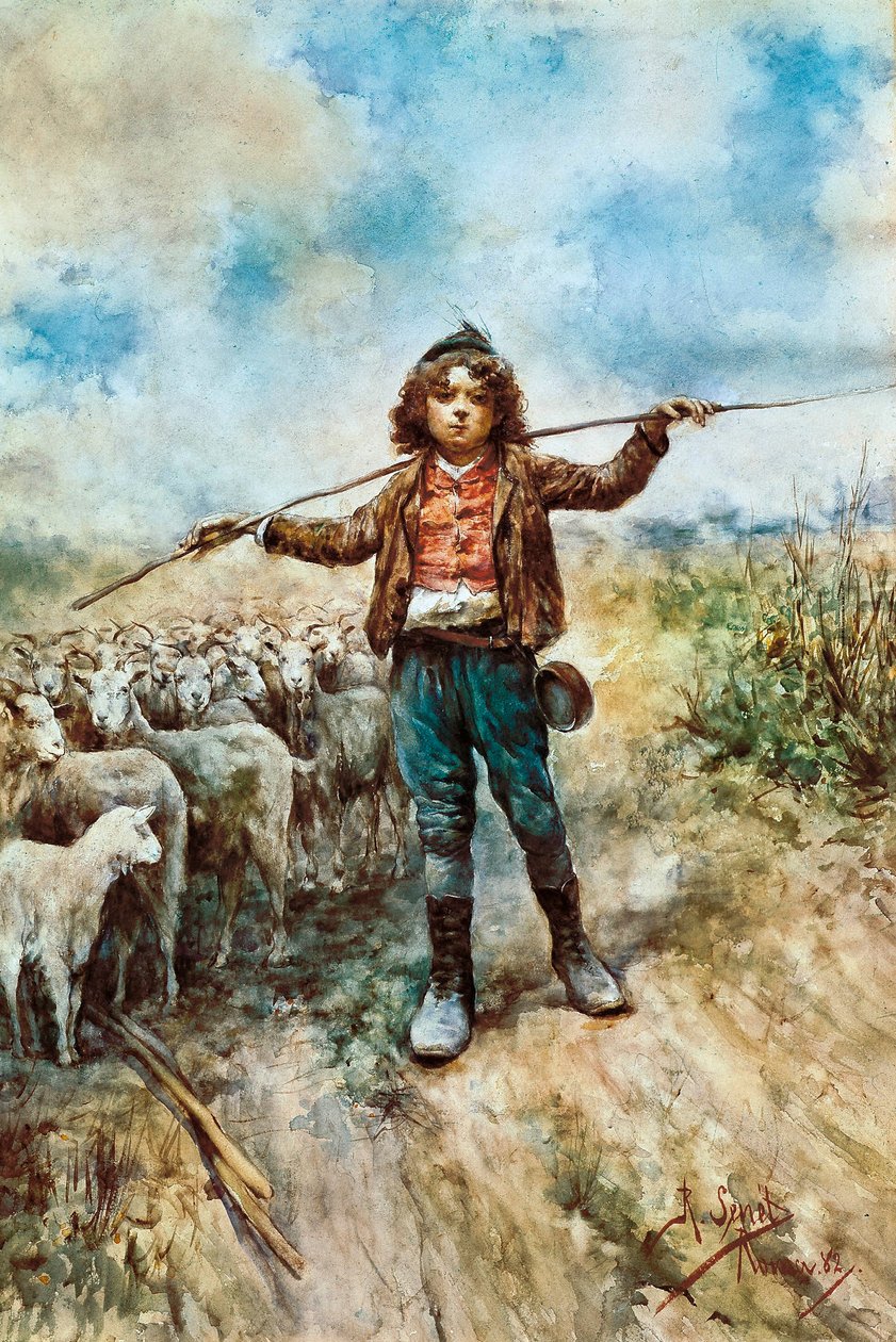 चरवाहा चित्र। राफेल सेनेट वाई पेरेज़ (1856-1926) द्वारा जल रंग। 1882 सेविले। फाइन आर्ट का संग्रहालय। © आइसा/लीमेज द्वारा राफेल सेनेट