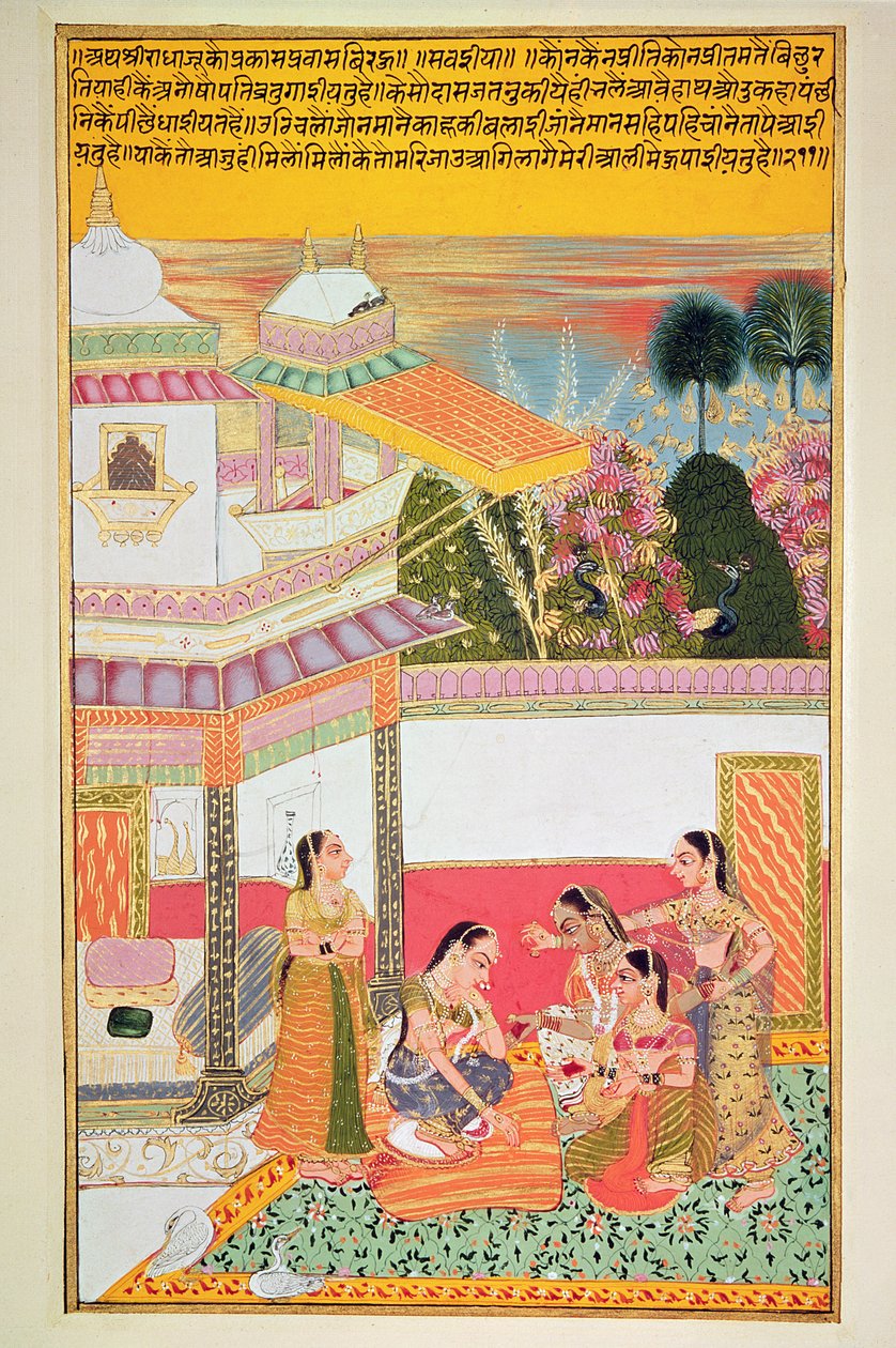 बूंदी से हाथों की हथेलियाँ मरती हुई महिला, 1800 (कागज पर wc) द्वारा राजस्थानी स्कूल