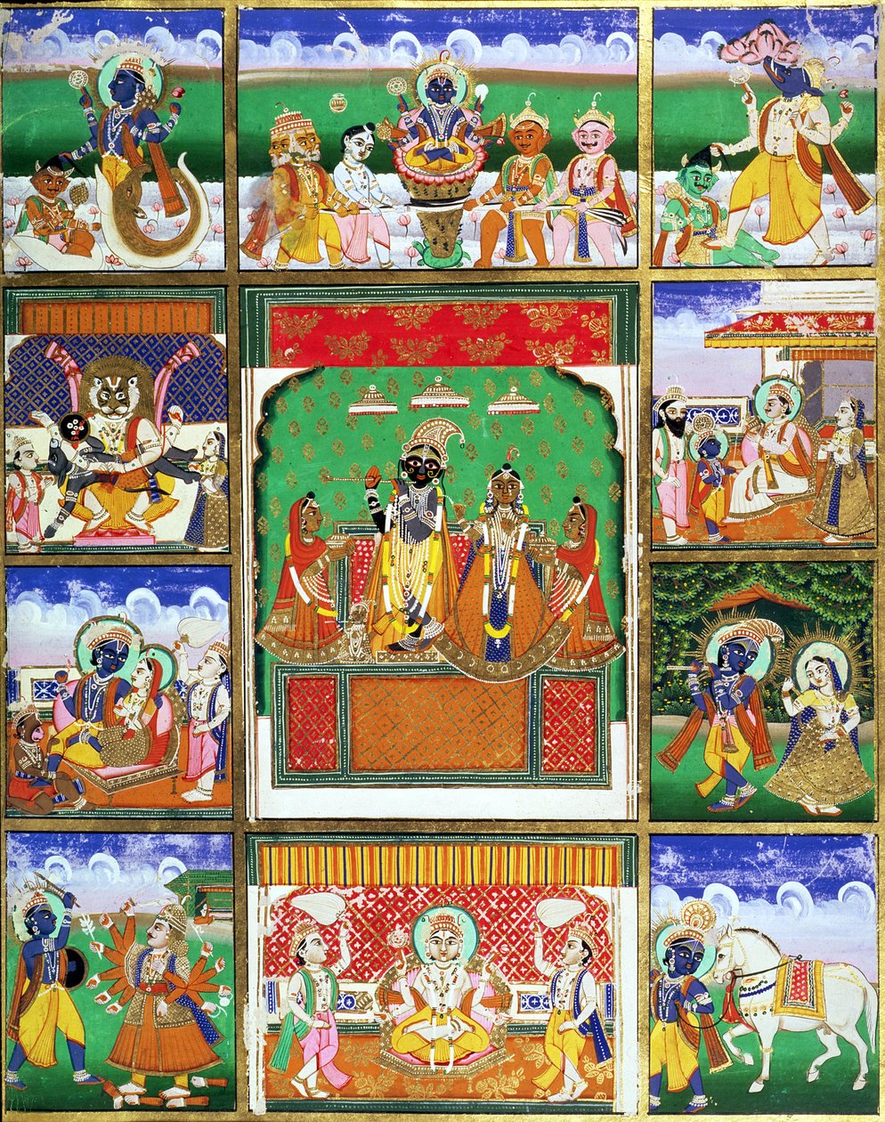 विष्णु ने अपने दस अवतारों के केंद्र में जयपुर, राजस्थान द्वारा राजपूत स्कूल
