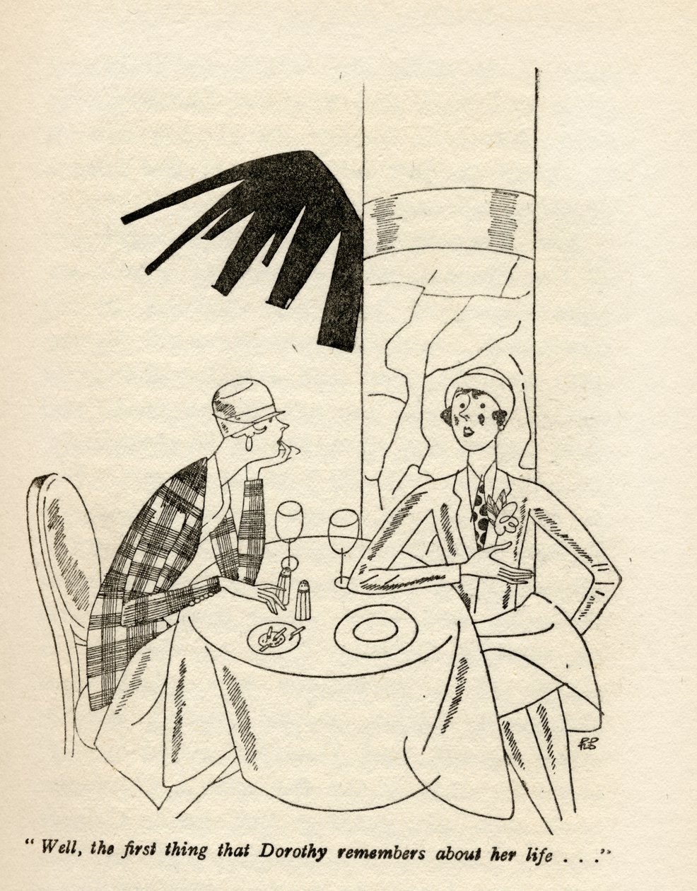 &39;खैर, पहली बात यह है कि डोरोथी को अपने जीवन के बारे में याद है ...&39;, 1928 में प्रकाशित अनीता लोस द्वारा &39;बट जेंटलमैन मैरी ब्रूनट्स&39; का चित्रण। द्वारा राल्फ बार्टन