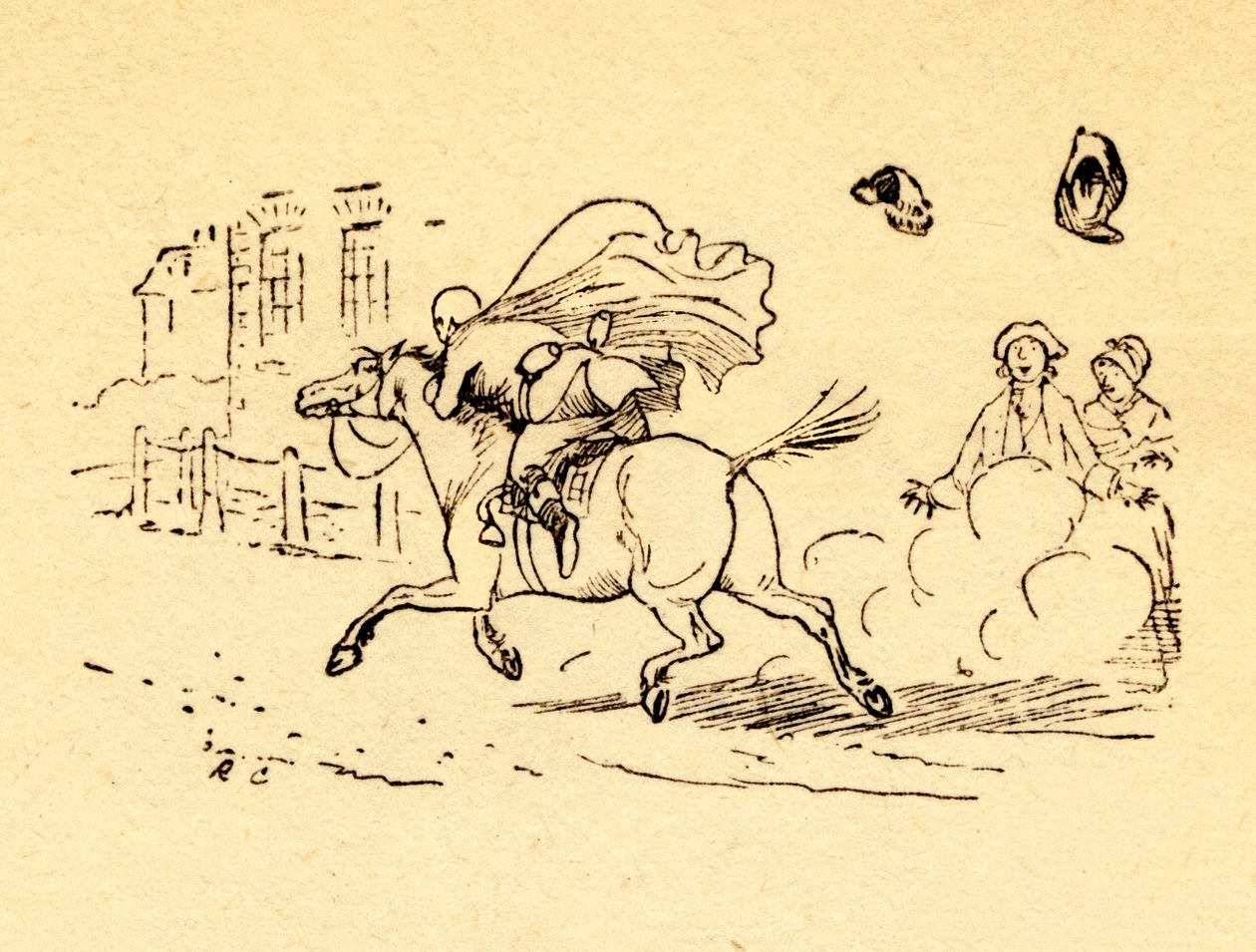 जॉन गिलपिन घोड़े के बोल्ट, और उसकी टोपी और विग को उड़ाते हैं, 1878, c1918। द्वारा रैंडोल्फ़ कैल्डेकॉट