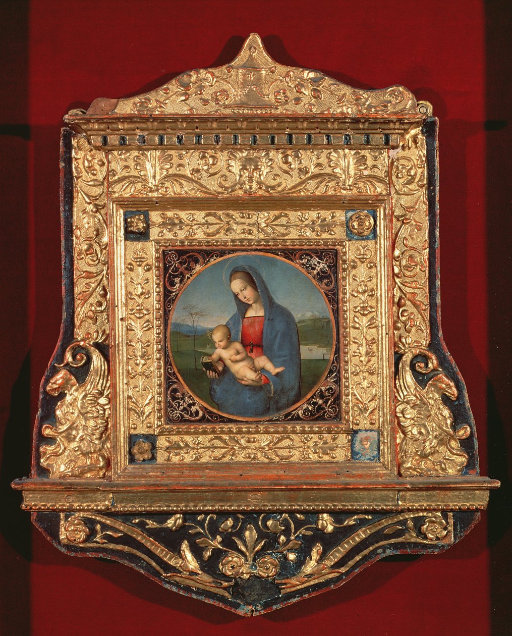 वर्जिन और चाइल्ड, जिसे मैडोना कॉन्स्टेबिल (फ्रेम के साथ), c.1502-4, (लकड़ी पर तेल) भी कहा जाता है द्वारा राफेलो सानज़ियो राफेल