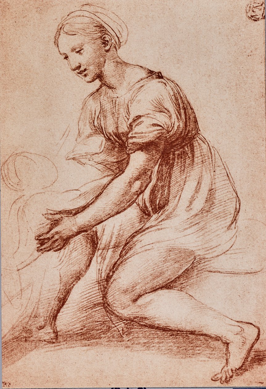 फ्रांसिस I के पवित्र परिवार के लिए अध्ययन, c.1500-20 (कागज पर चाक) द्वारा राफेलो सानज़ियो राफेल