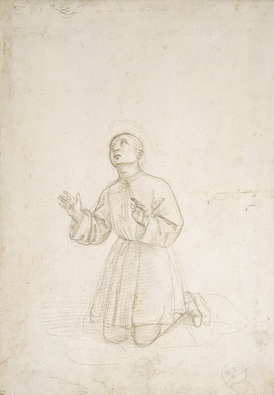 एक युवा का घुटना टेककर चित्र, c.1503 (सफेद तैयारी पर सिल्वरपॉइंट) द्वारा राफेल