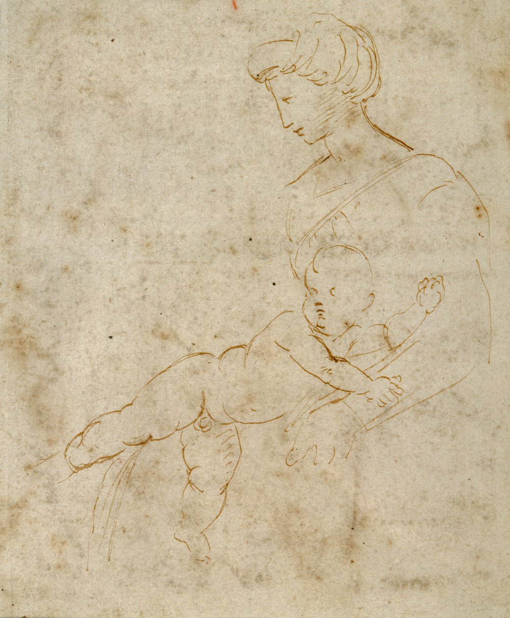 मैडोना एंड चाइल्ड, c.1505 (कागज पर कलम और भूरी स्याही) द्वारा राफेल