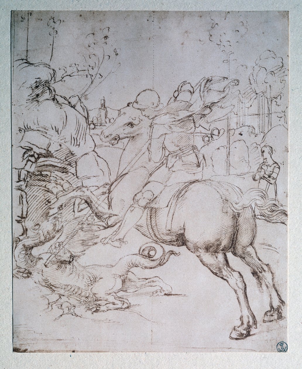 सेंट जॉर्ज एंड द ड्रैगन - ड्रॉइंग, c.1505 द्वारा राफेल