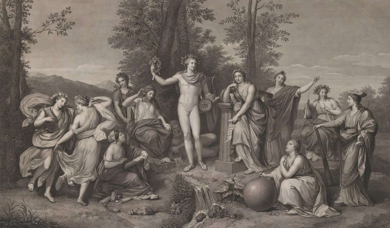 परनासस पर अपोलो और मूसा, 1784, 1784। द्वारा राफेल मॉर्गन