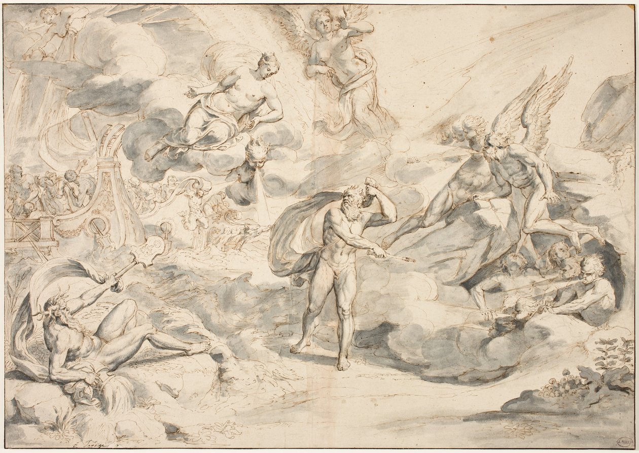 Aeolus Obeying Junos कमांड एक तूफान बनाने के लिए, c.1683-84 (कागज पर धोने के साथ कलम और स्याही) द्वारा रेमंड लाफेज