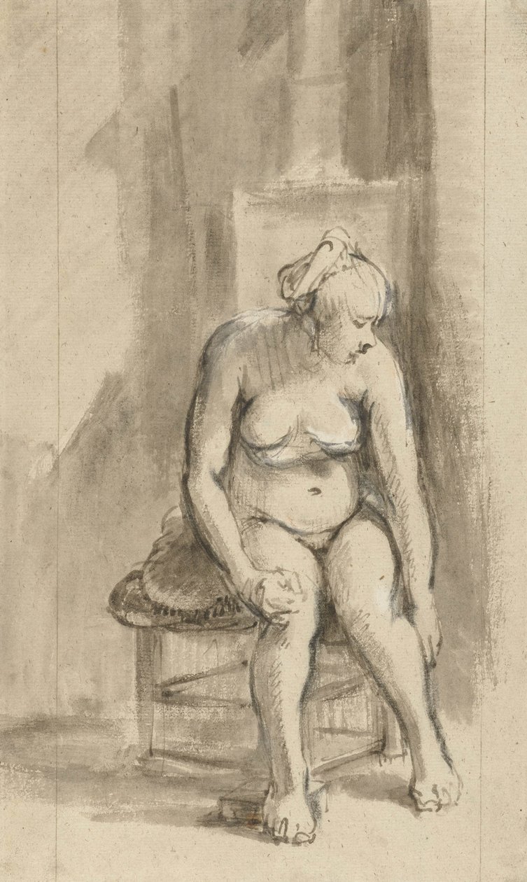 एक चूल्हे द्वारा नग्न महिला को देखा गया, c.1660-62 द्वारा रिमब्रांड वैन रिजन