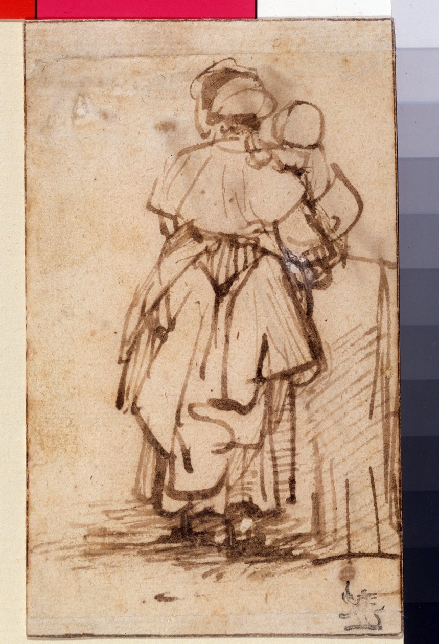 वूमन विद अ चाइल्ड ऑन हस लैप, c.1640 द्वारा रिमब्रांड वैन रिजन