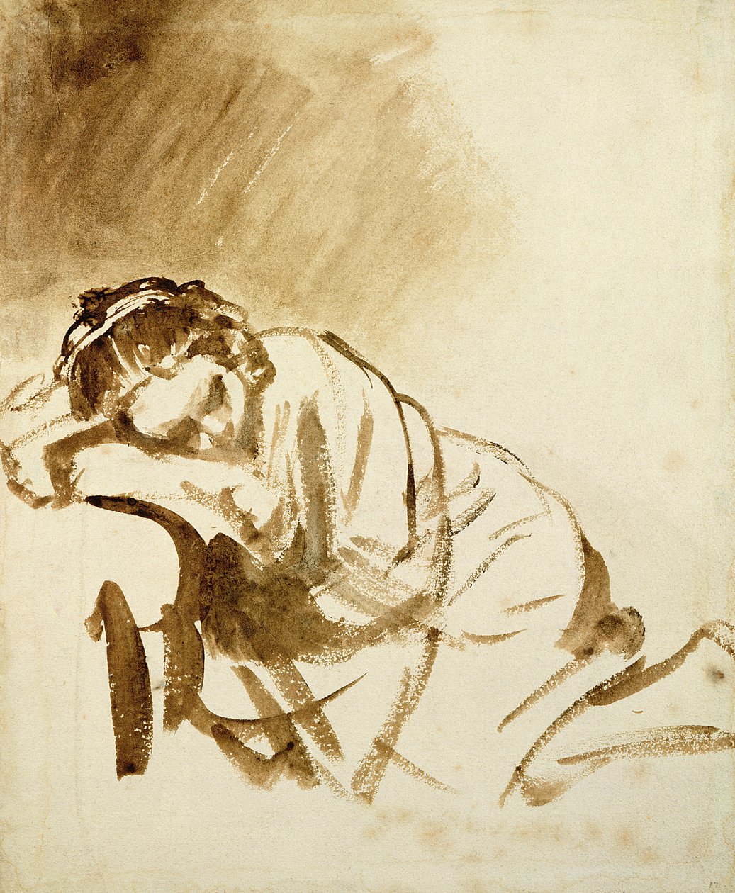 एक युवा महिला सो रही है (हेंड्रिज स्टॉफल्स) c.1654 (कागज पर ब्रश ब्राउन ब्राउन धोएं) द्वारा रिमब्रांड वैन रिजन
