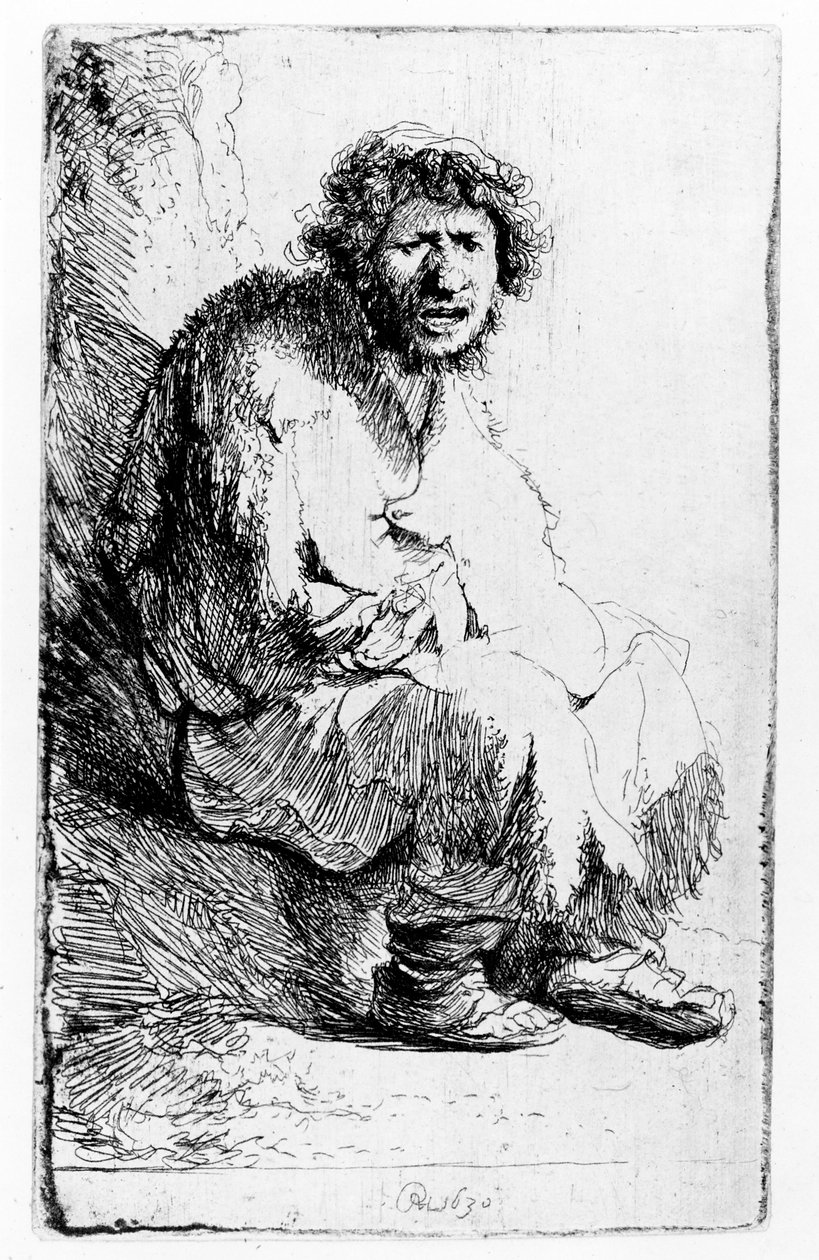 भिखारी एक बैंक, 1630 पर बैठा द्वारा रिमब्रांड वैन रिजन