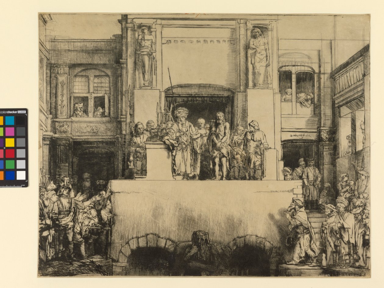लोगों के सामने मसीह, 1655 (कागज पर छपा हुआ ड्रिप्वाइंट) द्वारा रिमब्रांड वैन रिजन