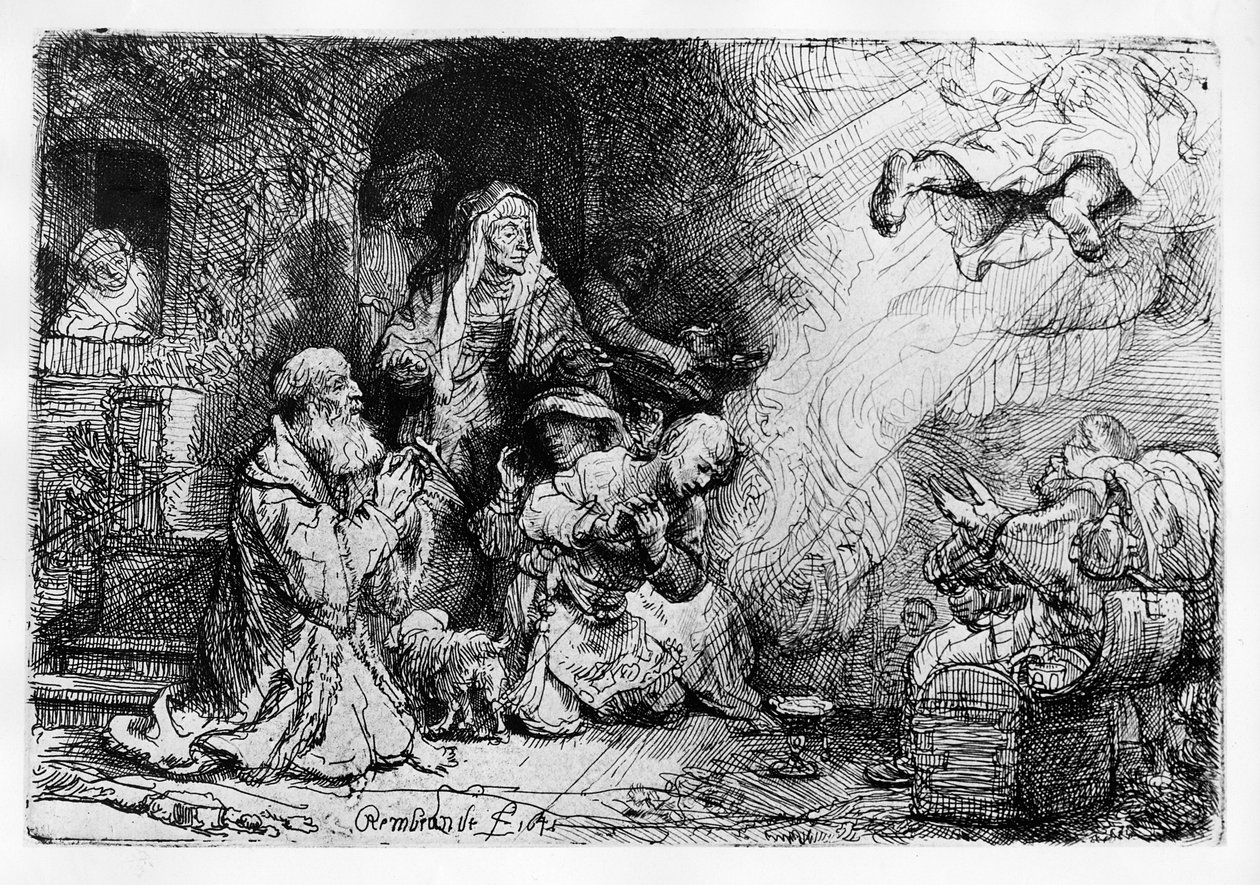 1641 में टोबियास के परिवार को छोड़कर देवदूत द्वारा रिमब्रांड वैन रिजन
