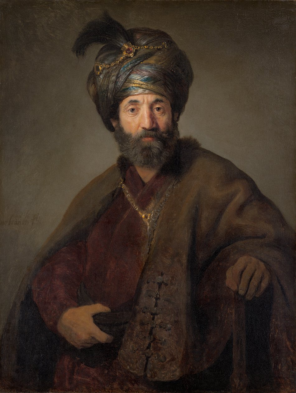 मैन इन ओरिएंटल कॉस्टयूम, c.1635 (कैनवास पर तेल) द्वारा रिमब्रांड वैन रिजन