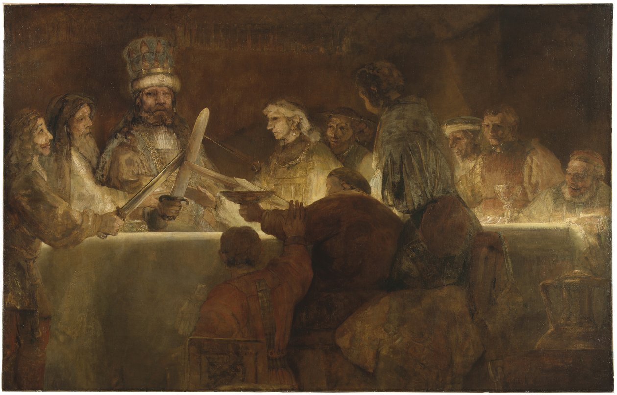 क्लाउडियस सिविलिस के तहत बटावियंस की साजिश, c.1666 (कैनवास पर तेल) द्वारा रिमब्रांड वैन रिजन