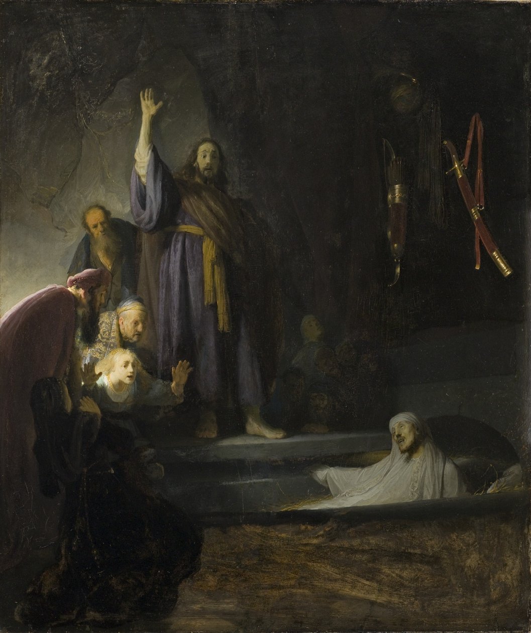 लेज़र की स्थापना, c.1630-2 (लकड़ी पर तेल) द्वारा रिमब्रांड वैन रिजन