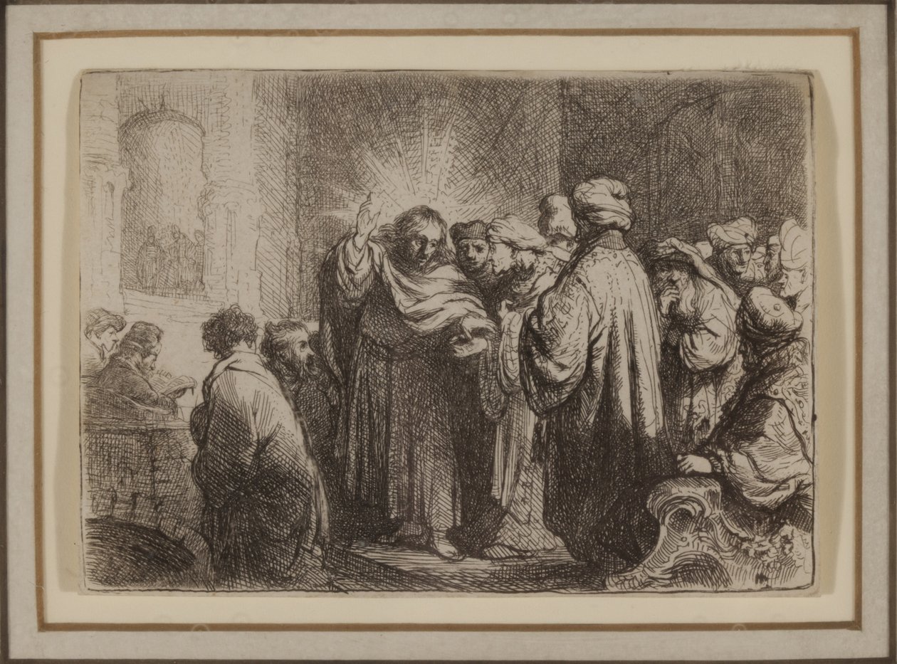 श्रद्धांजलि धन, c.1635 (नक़्क़ाशी) द्वारा रिमब्रांड वैन रिजन