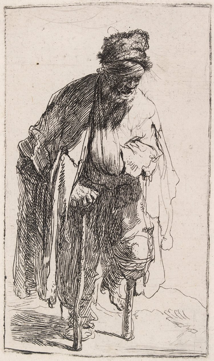 लकड़ी के पैर वाला भिखारी, c.1630। द्वारा रिमब्रांड वैन रिजन