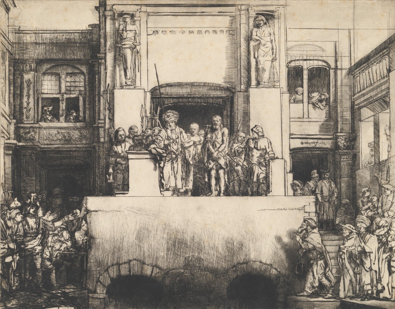 लोगों के लिए क्राइस्ट प्रेजेंटेड: ओबलोंग प्लेट, 1655। द्वारा रिमब्रांड वैन रिजन