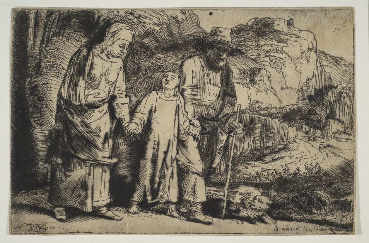 अपने माता-पिता के बीच मसीह, मंदिर से लौटते हुए, 1654। द्वारा रिमब्रांड वैन रिजन