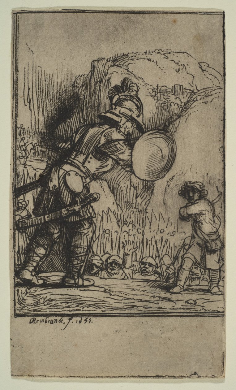 डेविड और गोलियत, 1655। द्वारा रिमब्रांड वैन रिजन