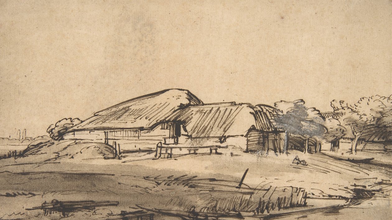 फार्म बिल्डिंग का समूह, सीए। 1648-52। द्वारा रिमब्रांड वैन रिजन