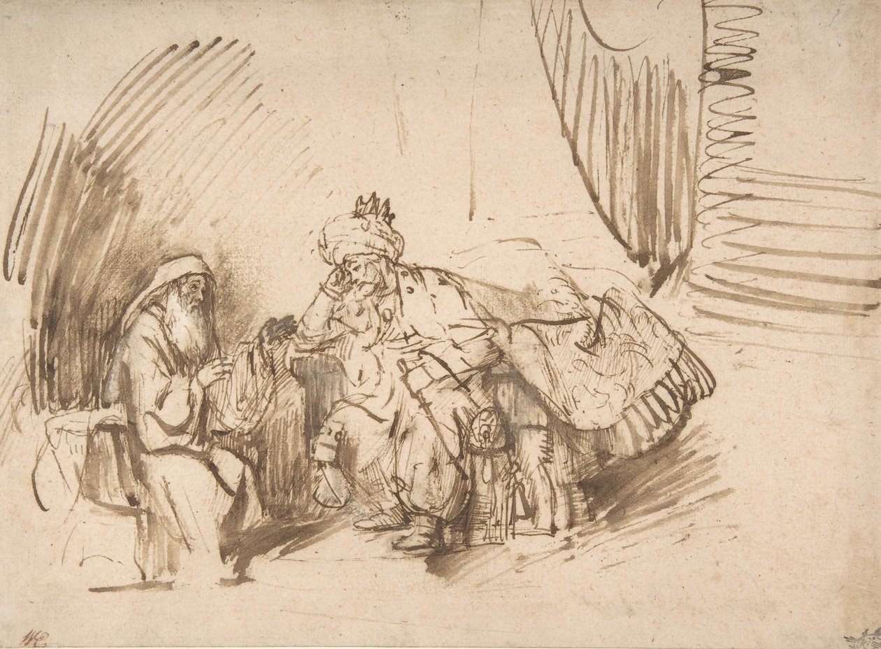 नाथन की डेविड को चेतावनी, 1650-55। द्वारा रिमब्रांड वैन रिजन