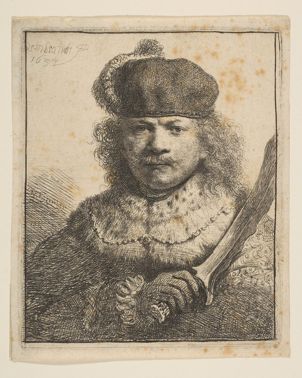 रिमाइब्रांड विथ राइज़्ड सेबर, 1634। द्वारा रिमब्रांड वैन रिजन