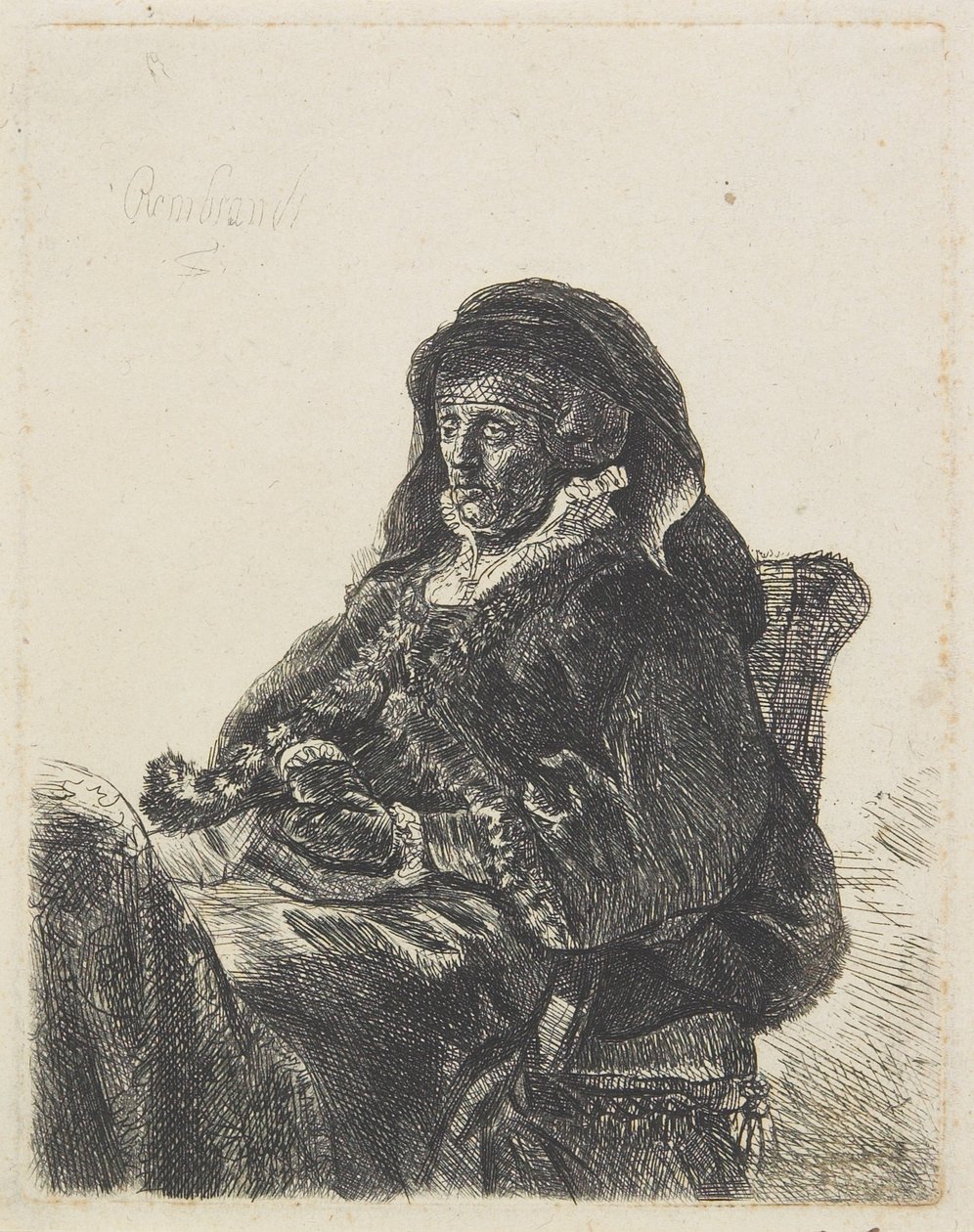 विधवा की पोशाक और काले दस्ताने में रेम्ब्रांट की माँ, c.1632-35 द्वारा रिमब्रांड वैन रिजन