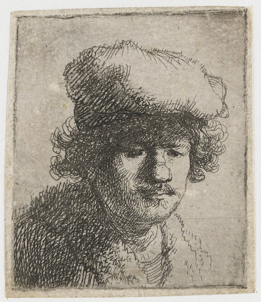 कैप के साथ सेल्फ-पोर्ट्रेट को आगे बढ़ाया गया, c.1630। द्वारा रिमब्रांड वैन रिजन