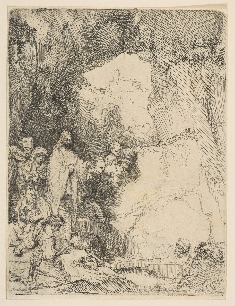द राइज़िंग ऑफ़ लाजर, छोटी प्लेट, 1642। द्वारा रिमब्रांड वैन रिजन