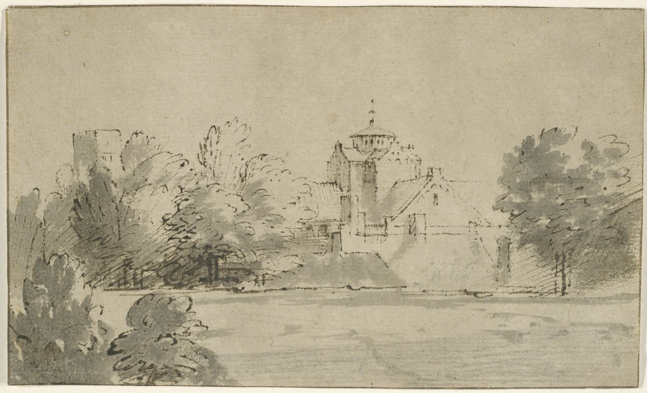 दक्षिण से यूट्रेक्ट में मैरीकेर का दृश्य, c.1652 (कागज पर धोने के साथ कलम और स्याही) द्वारा रिमब्रांड वैन रिजन