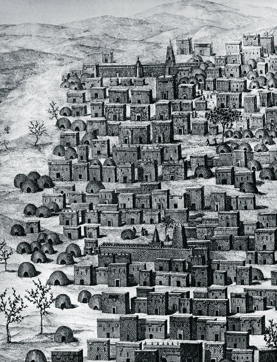 1824 और 1828, अफ्रीका के बीच रेने कैली (1799-1838) द्वारा मध्य अफ्रीका से टिम्बकटू तक ट्रेवल्स से उत्कीर्ण टिम्बकटू, माली शहर का दृश्य द्वारा रेने केली