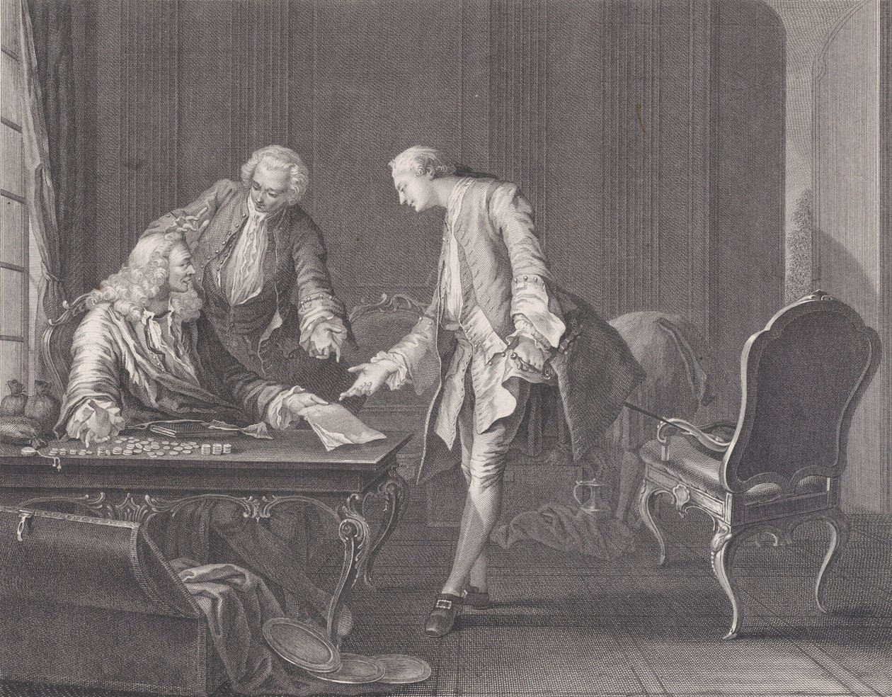 खर्चीला बेटा अपनी विरासत की मांग कर रहा है, सीए। 1751. द्वारा रेने गेलार्ड