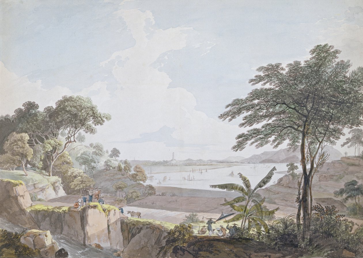 कैंट नदी का दृश्य, चीन के समीप वमपोआ, c.1785-94 (wc und ग्रेफाइट रखी कागज पर) द्वारा रेव। एडवर्ड थॉमस डेनियल