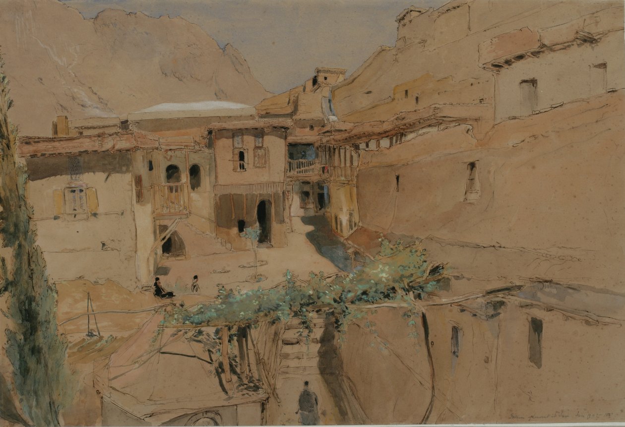 इंटीरियर ऑफ़ ए कॉन्वेंट, माउंट सिनाई, 1841 (wc, pen, gouache on paper) द्वारा रेव। एडवर्ड थॉमस डेनियल