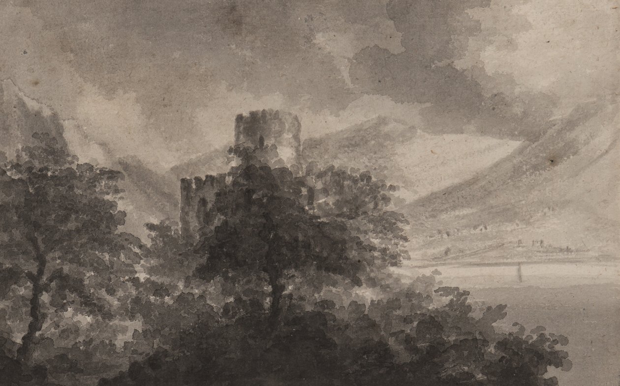 वुडेड लैकलैंड कैसल: कैप्रीको, 1804 (कागज पर ब्रश और मोनोक्रोम washes) द्वारा विलियम गिलपिन