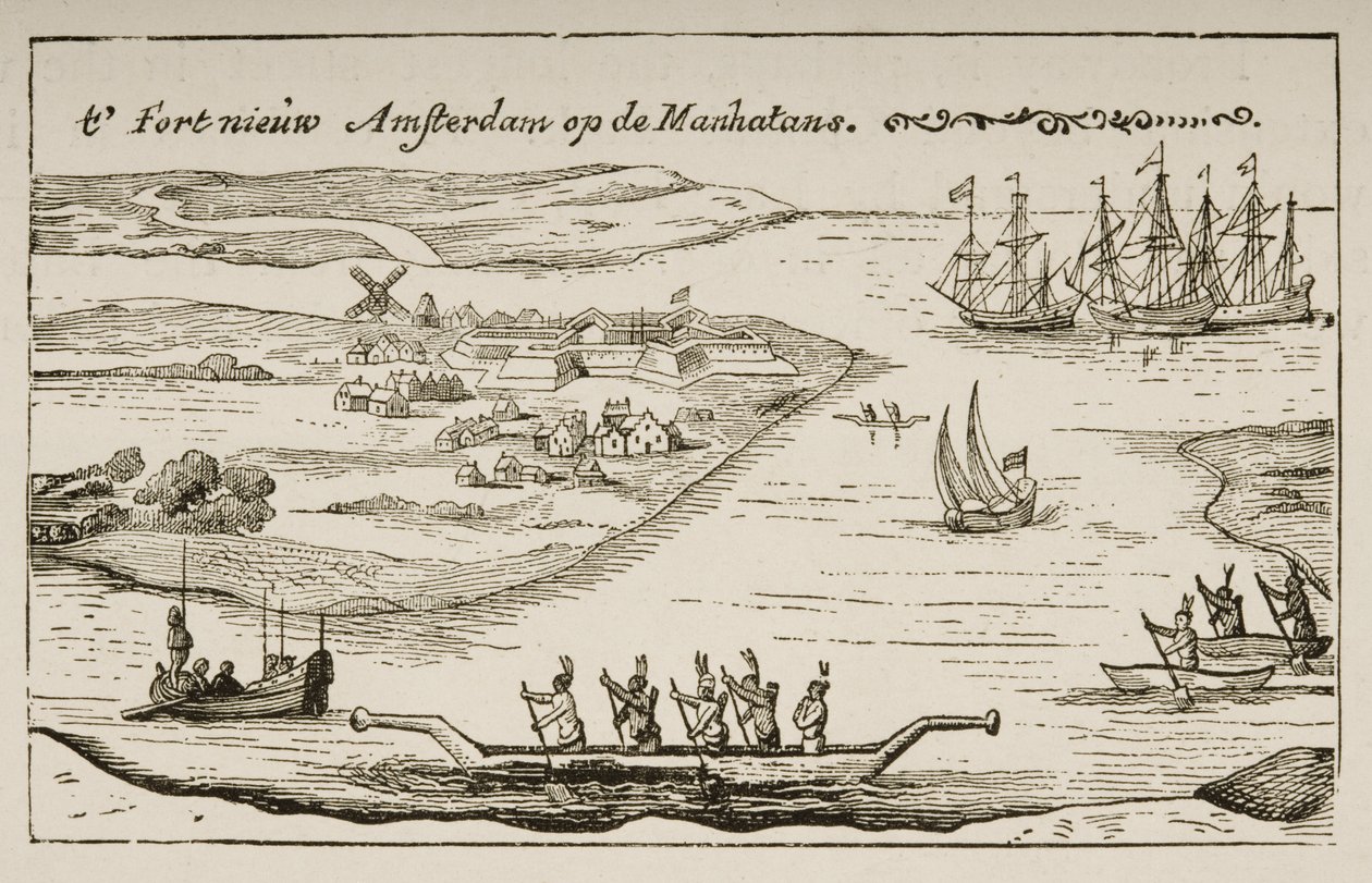 किले और 1620 के दशक में मैनहट्टन द्वीप पर न्यू एम्स्टर्डम की बसावट, c.1880 द्वारा रेवरेंड सैमुअल मैनिंग