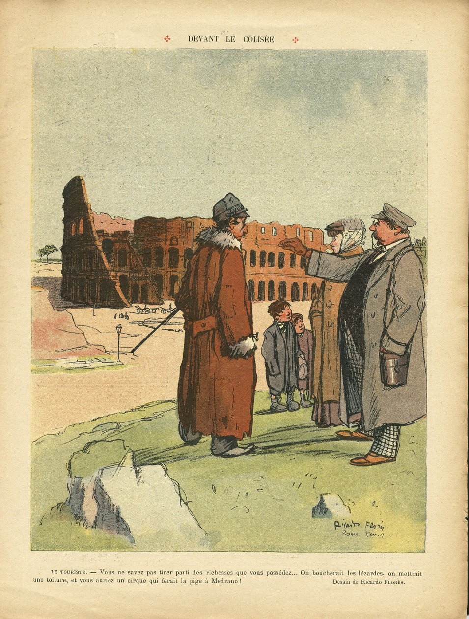 ले रीयर में रिकार्डो फ्लोर्स (1878-1918) का चित्रण, 03/04/09 - कोलिसी के सामने - इटली, पर्यटन पर्यटक, कोलिसी द्वारा रिकार्डो फ्लोर्स