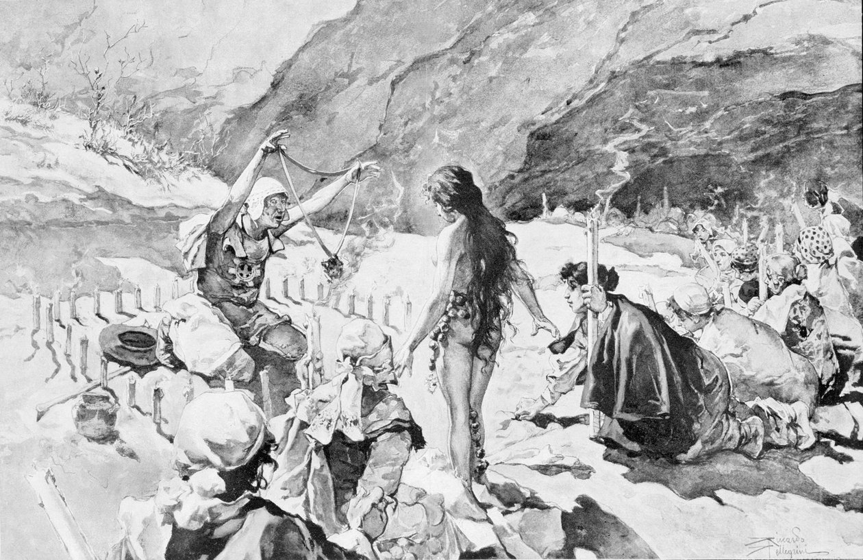 रोज़े घाटी में एक कब्ज़े का भूत भगा दिया जाता है। आर पेलेग्रिनी द्वारा ड्राइंग। द्वारा रिकार्डो पेलेग्रिनी
