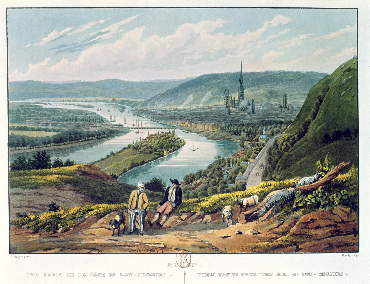 रून, बॉन-सेकोर्स की पहाड़ी से दृश्य, c.1835 द्वारा रिचर्ड पार्क्स बोनिंगटन