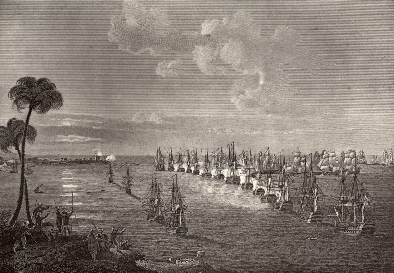 1798 में नील की लड़ाई, रॉबर्ट साउथे द्वारा &39;द लाइफ ऑफ नेल्सन&39; का चित्रण (1874-1843) पहली बार 1813 में प्रकाशित द्वारा रिचर्ड वेस्टल