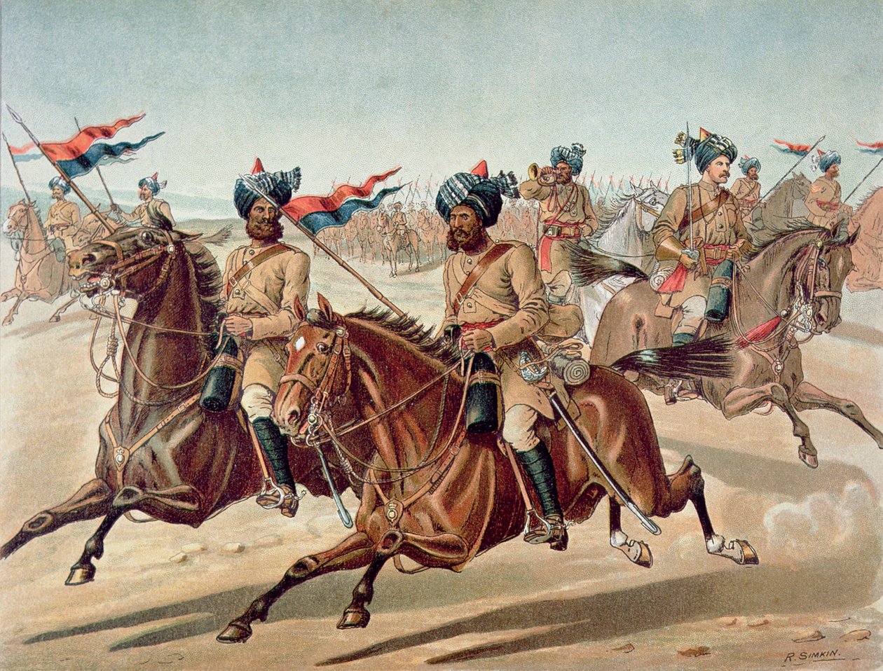 10वीं बंगाल लांसर्स के स्काउट्स (फील्ड सर्विस किट), 1880 के दशक की एंग्लो-इंडियन आर्मी (कलर लिथो) द्वारा रिचर्ड (बाद में)